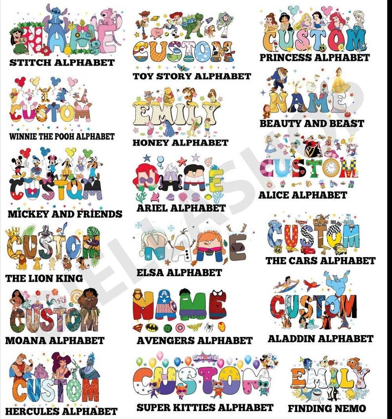 Custom Name Disneyland Characters T-Shirts, Walt DisneyWorld Shirt, Disneyland Family Matching Trip Tee, Disneyland Characters Alphabet image 6