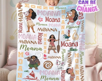 Personalized Disneyland Moana Watercolor Blanket, Baby Girl Princess Moana Birthday Girl Gift, Disneyland Maui Blanket, Home Decor Gift