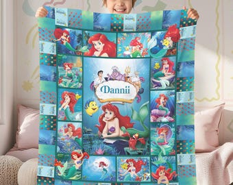 Personalized The Little Mermaid Blanket, Ariel Princess Fleece Blanket, Disneyland Princess Birthday Gift, Disneyland Christmas Blanket