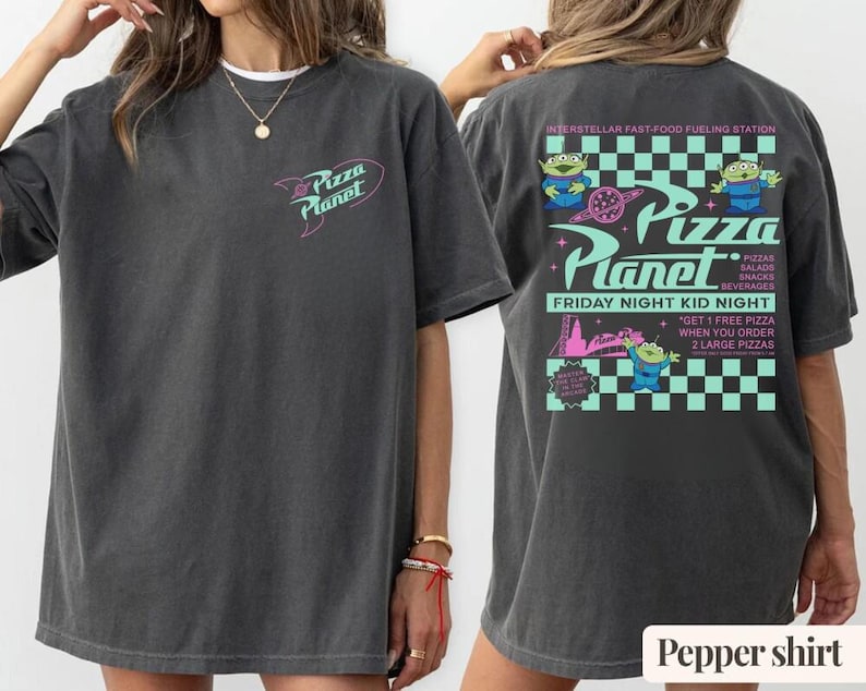Comfort Colors Pizza Planet Shirt, Toy Story Aliens Tee, Disneyland Toy Story Aliens Pizza Planet Youth Tee, Family Vacation Shirts image 1