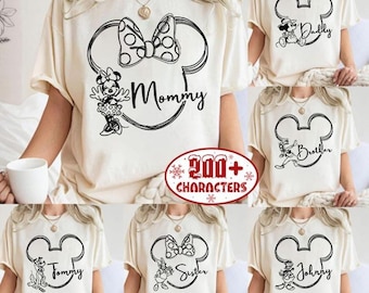 Customize All Disneyland Characters Family Matching Comfort Colors Shirt, Disneyland Family Vacation, Mickey And Minnie Head Sketch Tee