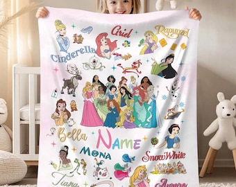Personalized Watercolor Disneyland Princess Blanket, Custom Name Baby Girl Blanket, Disneyland Princess Birthday Gift, Disneyland Princess
