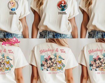 Retro Custom Mickey & Friends Shirt, Disneyland Vacation Shirt, Checkered Magic Kingdom Family Matching Trip Tee, WDW Front Back Custom