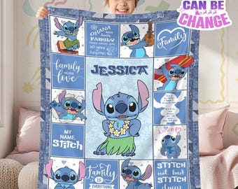 Personalized Disneyland Stitch Blanket, Disneyland Lilo Stitch Fleece Blanket, Magic Kingdom Throw Blanket, Disneyworld Christmas Gift