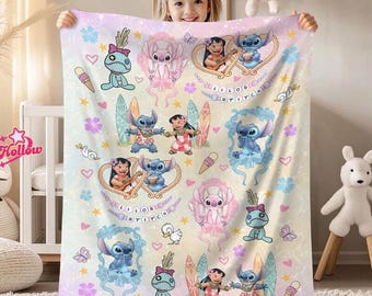 Watercolor Lilo Stitch Blanket, Christmas Stich Disneyland Blanket, Custom DisneyTrip Blanket, Birthday Gift, Christmas Stitch Blanket