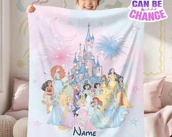 Personalized Watercolor Coquette Bows Disneyland Princess Blanket, Disneyland Baby Girl Trip Blanket, Princess Birthday Girl Blanket Gifts