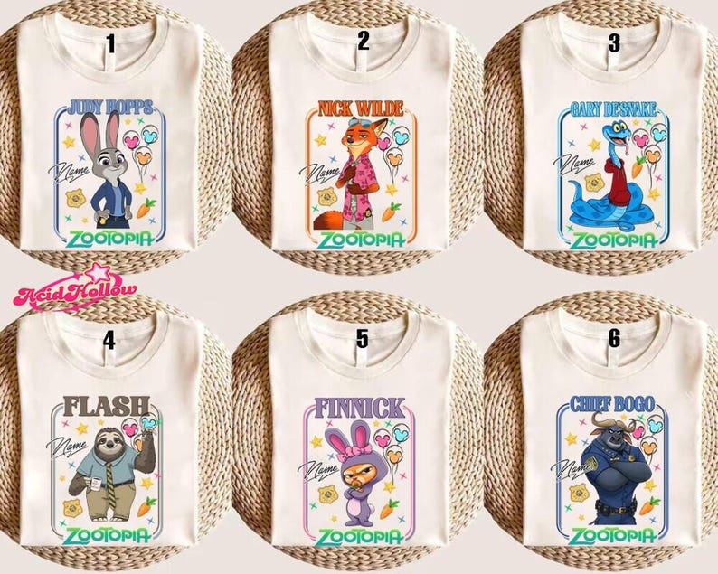 Personalized Name Disneyland Zootopia All Characters Shirt, Judy Hopps Nick Wilde Birthday T-Shirt, Disneyland Family Matching Birthday Tee image 1