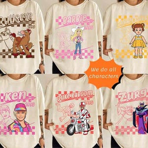 Retro Disneyland Pixar Toy Story All Characters Checkered Signature Shirt, Woody, Buzz, Jessie, Bo Peep, Personalized Group Matching Tee image 2