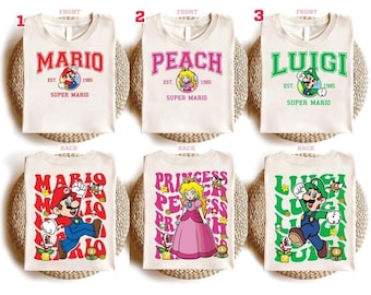 Retro Mario Characters Comfort Colors Shirts, Princess Peach Princess Peach Bros Luigi Bowser Yoshi Shirt, Super Mario Birthday Shirt