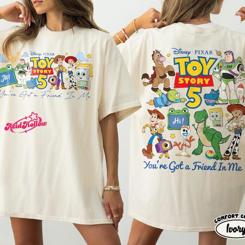 Retro Comfort Colors 2-Sided Disneyland Toy Story 5 Shirt, You've Got A Friend In Me Woody Lenny Mr Spell Tee, Family Vacation Trip 2026 Tee afbeelding 1