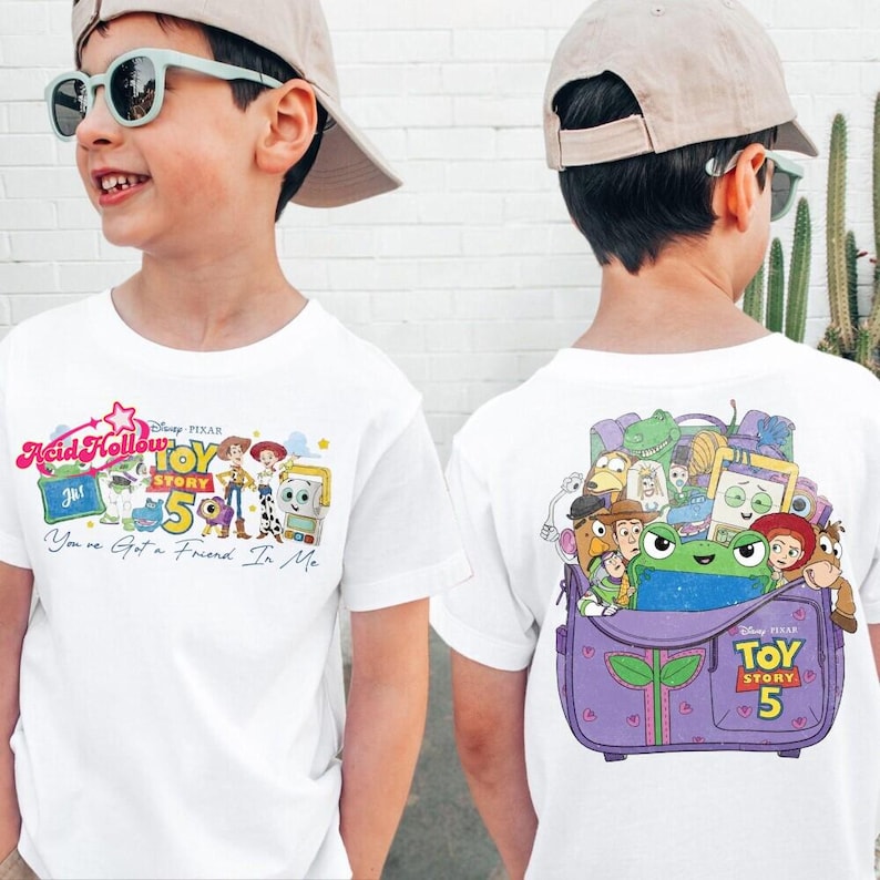 2-Sided Pixar Toy Story 5 Comfort Colors Shirt, You've Got A Friend In Me Tee, Woody Etch Lenny Mr Spell Tee, Disneyland Vacation 2026 imagem 3