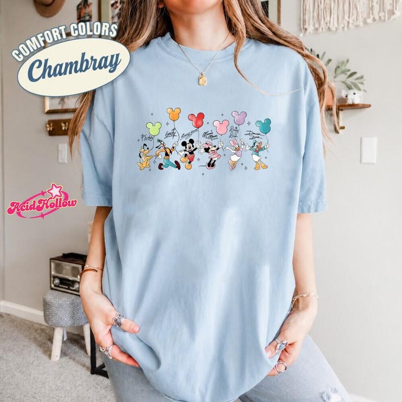 Retro Disneyland Mickey and Friends Balloon Shirt, Walt Disneyworld Mickey Mouse Tee, Mickey & Co Gift, Disneyland Family Matching Trip Tee image 4