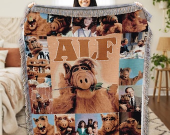 ALF Woven Blanket, ALF Throw Woven Blanket For Couch Sofa, Christmas Woven Blanket Gift, White Xmas Holiday Gifts, Home Decor Woven Blanket