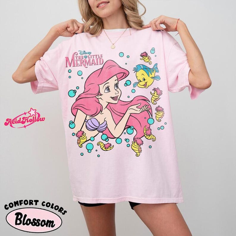 Disneyland The Little Mermaid Ariel Princess & Flounder Bubble Poster T-Shirt, Gift For Her, Princess Ariel Shirt, WDW Disneyland Girls Trip image 3