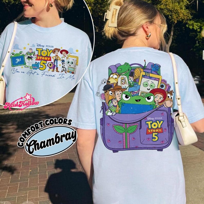 2-Sided Pixar Toy Story 5 Comfort Colors Shirt, You've Got A Friend In Me Tee, Woody Etch Lenny Mr Spell Tee, Disneyland Vacation 2026 imagem 2