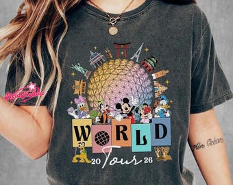 Vintage Mickey and Friends Disneyland Epcot Shirt, Epcot World Tour 1982, WDW Disneyland Family Vacation 2026, Drinking around the World