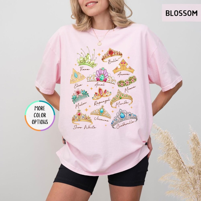Comfort Colors Disneyland Princess Crown Shirt, Cinderella Belle Rapunzel Ariel Snow White, Disneyland Girl Trip Shirt, Magic Kingdom Tee immagine 3