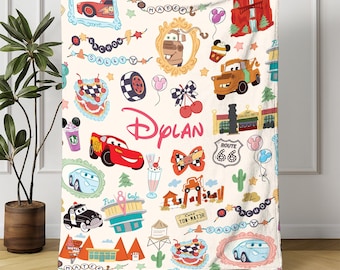 Personalized Disneyland Cars Coquette Bow Blanket, Lightning McQueen Tow Mater Blanket, Disneyland Blanket, Custom Name Cars Movie Blanket