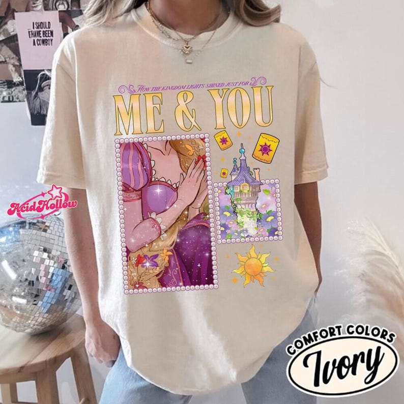 Personalized Disneyland Princess Comfort Colors Shirt, Cinderella Jasmine Ariel Belle Aurora Mashup Graphic Tee, Vintage Character T-Shirt image 3
