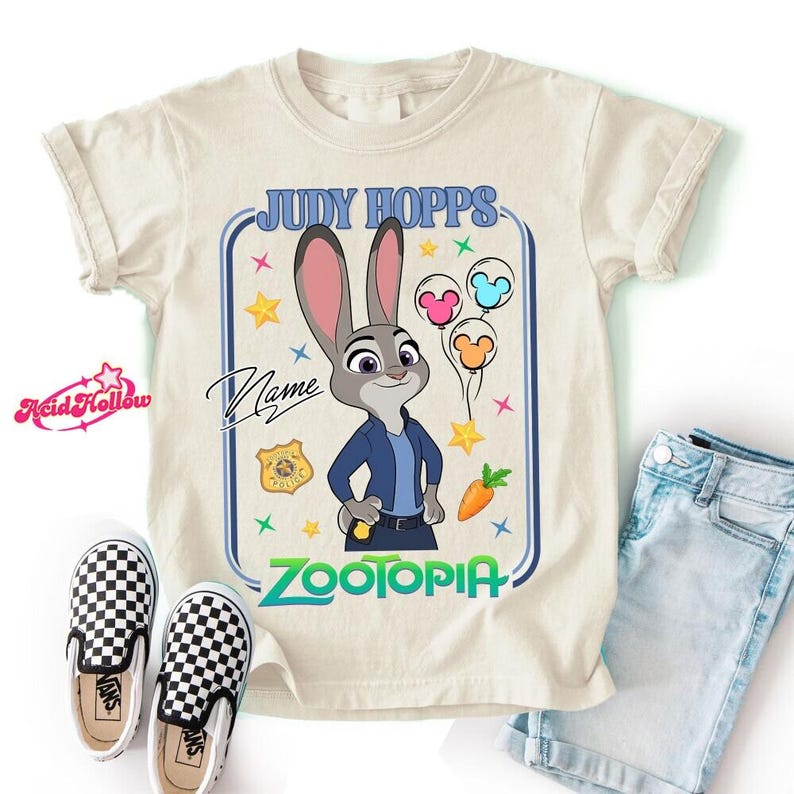 Personalized Name Disneyland Zootopia All Characters Shirt, Judy Hopps Nick Wilde Birthday T-Shirt, Disneyland Family Matching Birthday Tee image 4