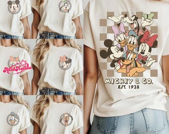 Camisetas retro de Mickey y Minnie, camiseta de Mickey y sus amigos, camiseta retro para viaje a Disneyland, camiseta de Mickey a cuadros, camiseta para vacaciones familiares en Disneyland
