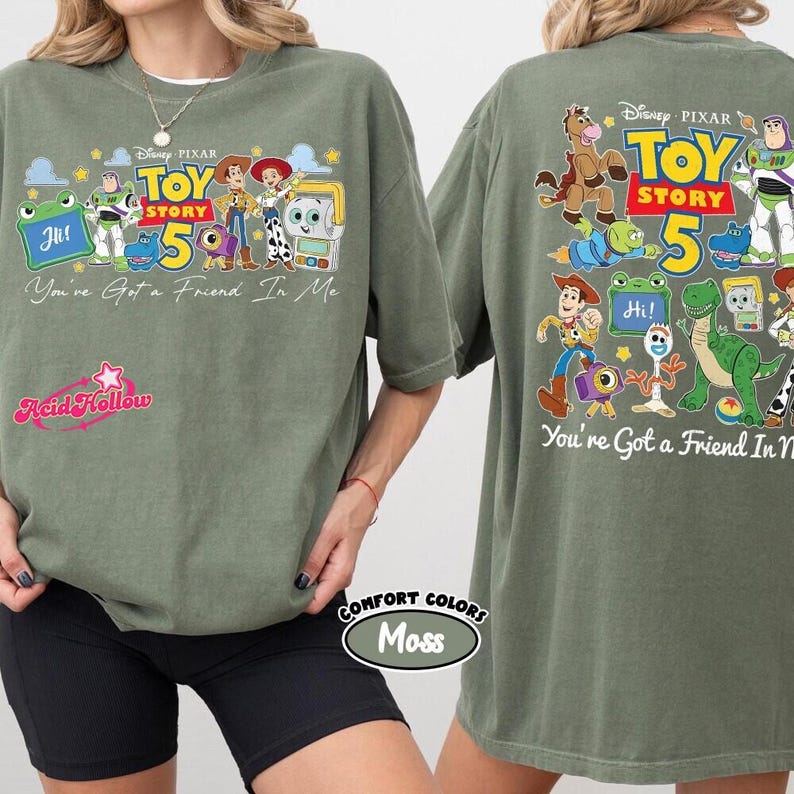 Retro Comfort Colors 2-Sided Disneyland Toy Story 5 Shirt, You've Got A Friend In Me Woody Lenny Mr Spell Tee, Family Vacation Trip 2026 Tee afbeelding 3