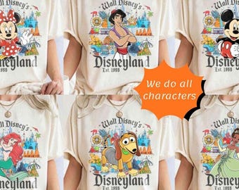 Retro Walt Disneyworld All Characters Shirt, Disneyland Family Matching Trip Tee, Personalized Disneyland Magic Kingdom T-Shirts