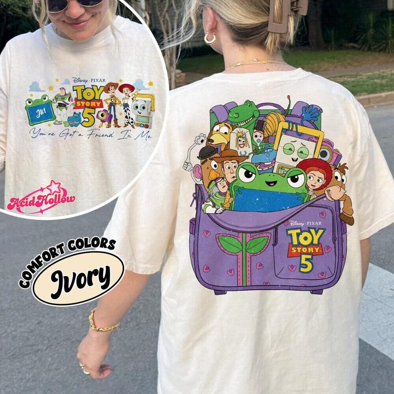 2-Sided Pixar Toy Story 5 Comfort Colors Shirt, You've Got A Friend In Me Tee, Woody Etch Lenny Mr Spell Tee, Disneyland Vacation 2026 imagem 1
