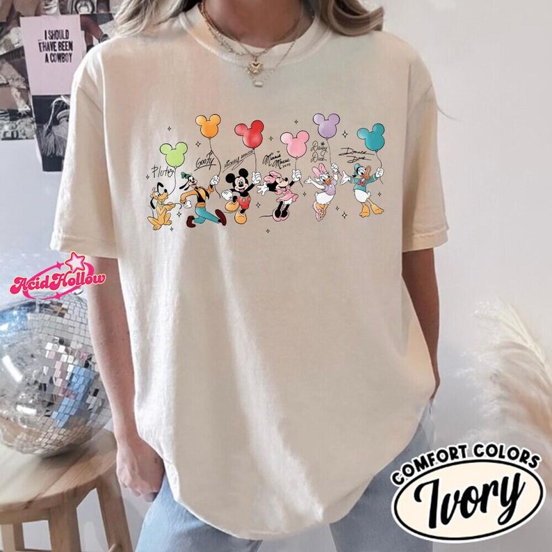Retro Disneyland Mickey and Friends Balloon Shirt, Walt Disneyworld Mickey Mouse Tee, Mickey & Co Gift, Disneyland Family Matching Trip Tee image 3