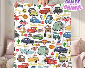 Custom Name Cars Lightning McQueen Fleece Blanket, Cars Characters Throw Blanket, Cars Movie Blanket, Cartoon Cars Blanket, Birthday Gift