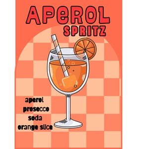 Lámina de arte mural de Aperol Spritz: póster retro de cóctel, descarga digital, decoración para carrito de bar, ilustración de bebida moderna de mediados de siglo, arte de cocina