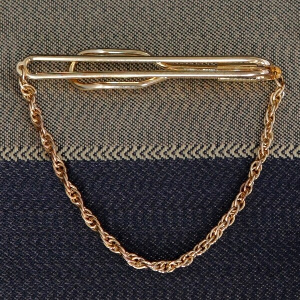 RARE Vintage Gold Brass Tie Bar Clip with Chain 6 Pieces from Velvet Artifacts