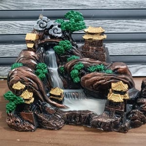 Mountain Temple Backflow Incense Burner: Zen Waterfall Design