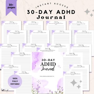 30-dniowy dziennik ADHD z możliwością tworzenia marki, 30-dniowe wskazówki dotyczące rozwoju osobistego