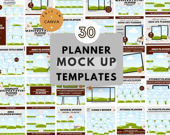 Mockup-sjablonen voor Done-For-You-planner: bewerkbare omslagfoto op canva, geanimeerde video (digitale download)
