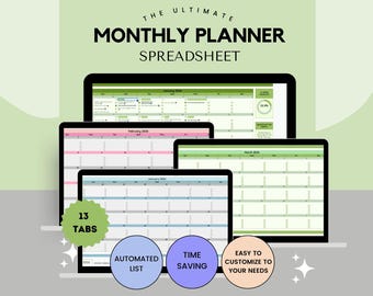 2026 Monthly Planner Spreadsheet | Monthly Calendar Organizer l Daily To-Do,Monthly Highlights | Productivity Planner l Digital Planner