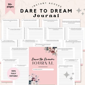Brandable Dare to Dream Journal, 30-Day Guided Prompts for Editable Self Development Journal