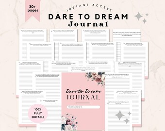 Brandable Dare to Dream Journal, 30-Day Guided Prompts for Editable Self Development Journal