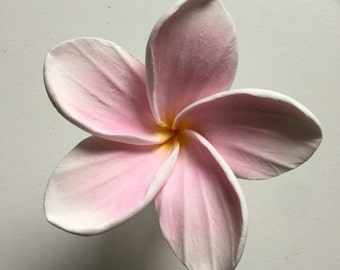 Plumeria Hair Flower, Light pink and yellow,Couture Clay Flower Accessory,Made to Order,Keepsake,Handmade flower accessory