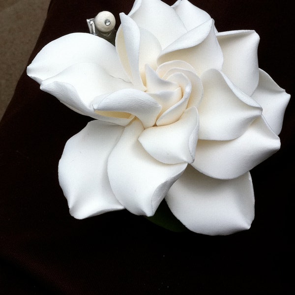 Hawaiian Clay Flower Large White Wedding Gardenia Hair Clip with Color and Style Options Handcrafted in Hawaii Just for you