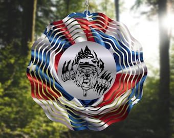 USMC Bulldog – 8” Round Sublimated Aluminum Art with Vibrant Red, White, and Blue Background