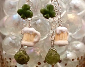 Beer, Clover and Vesuvianite Earrings