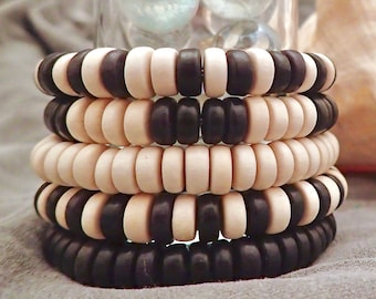 Black and White Stretch Wood Bracelets