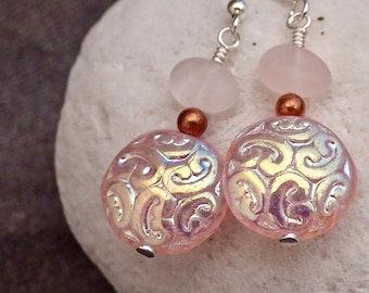 Iridescent Czech Glass Coin Earrings