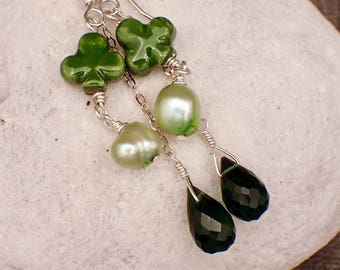 Clover, Pearl and Hydroquartz Earrings