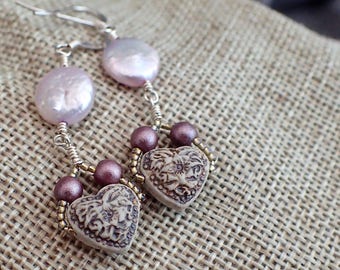 Heart and Pearl Earrings