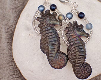 Raku Seahorse Earrings