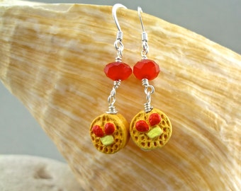 Waffle Earrings with Strawberries and Butter