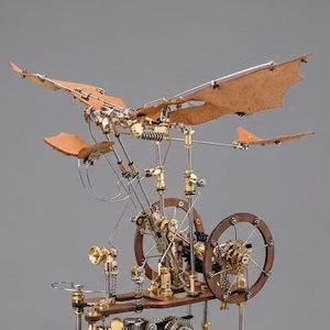 Steampunk Ornithopter Sculpture, Kinetic Art Decor, Moving Mechanical Bird, Engineer Gift