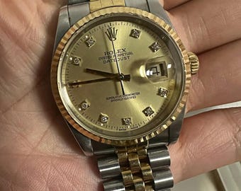 Rolex Datejust vintage 116233, oro de 18 quilates y acero inoxidable, esfera color champán con efecto rayos de sol, diamantes de fábrica.